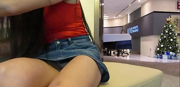  Girl try to upskirt herself in public but security haha